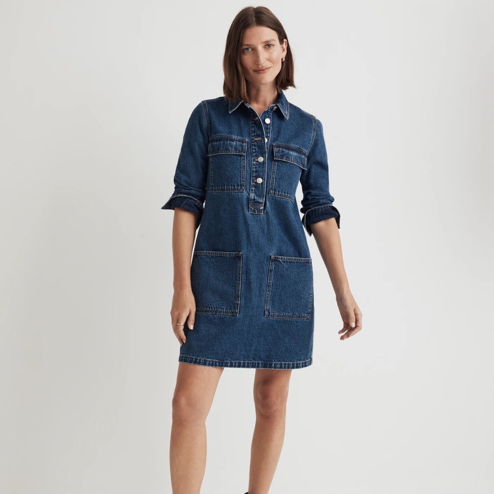 NWOT Madewell Denim Popover Mini Shirtdress XL - Picture 2 of 8